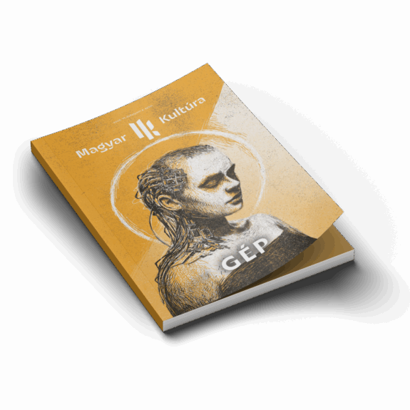 A Magyar Kultúra magazin Gép-lapszámának borítóján egy ikonszerűen ábrázolt humanoid robot portréja látható.